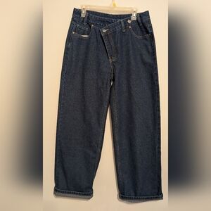 Yoeasy Angled Front Blue Jeans Women Med Straight Leg Boutique New With Tag